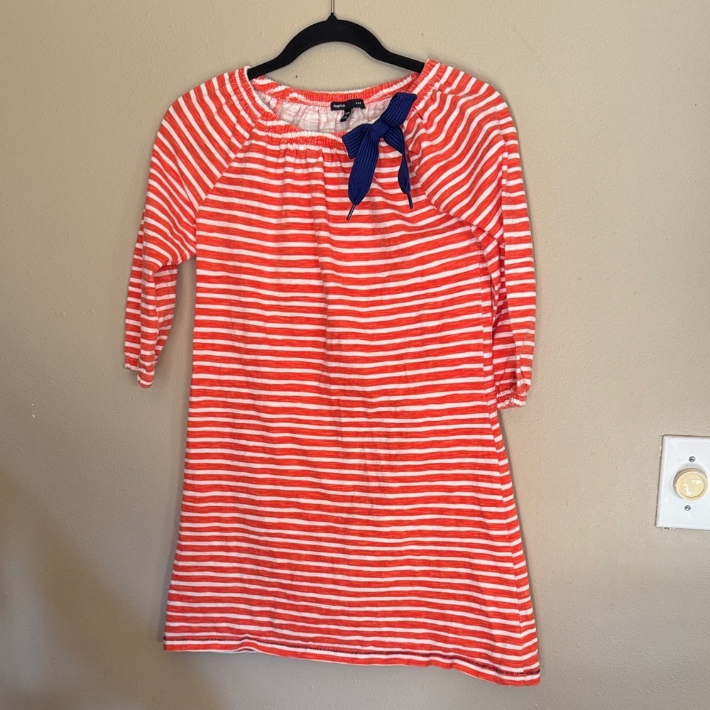 GAP Kids Dress in Orange and White with Royal Blue Bow size XXL